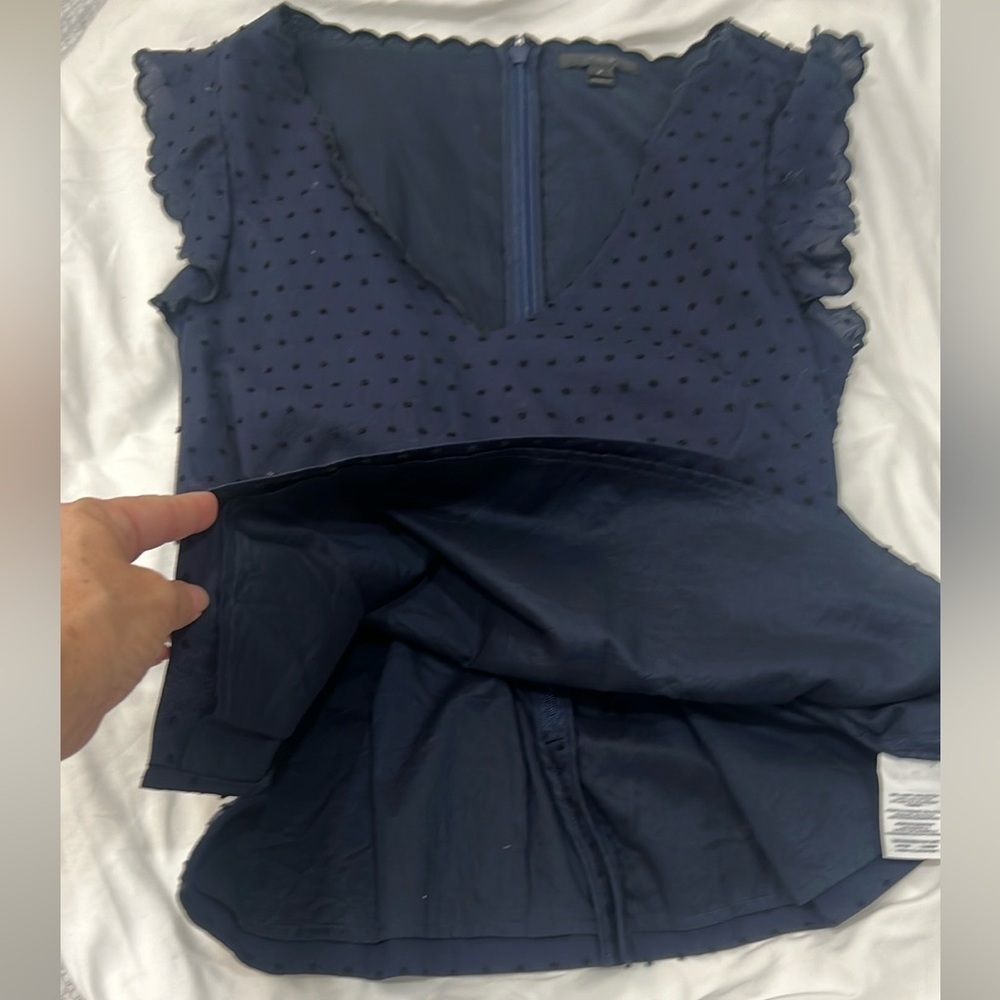 J. Crew Navy Blue Swiss dot blouse back zip flutter cap sleeve size 2 (3x $15) - Picture 11 of 15